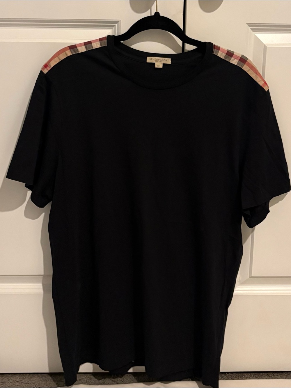 Burberry Black Men’s Crew Neck T-Shirt with Signature Check Trim